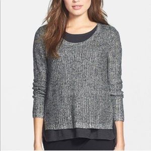 Eileen Fisher Karma Metallic Silver Knit Sweater